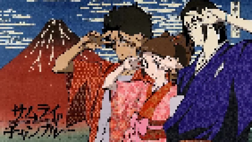 Pixel art trio of wandering samurai